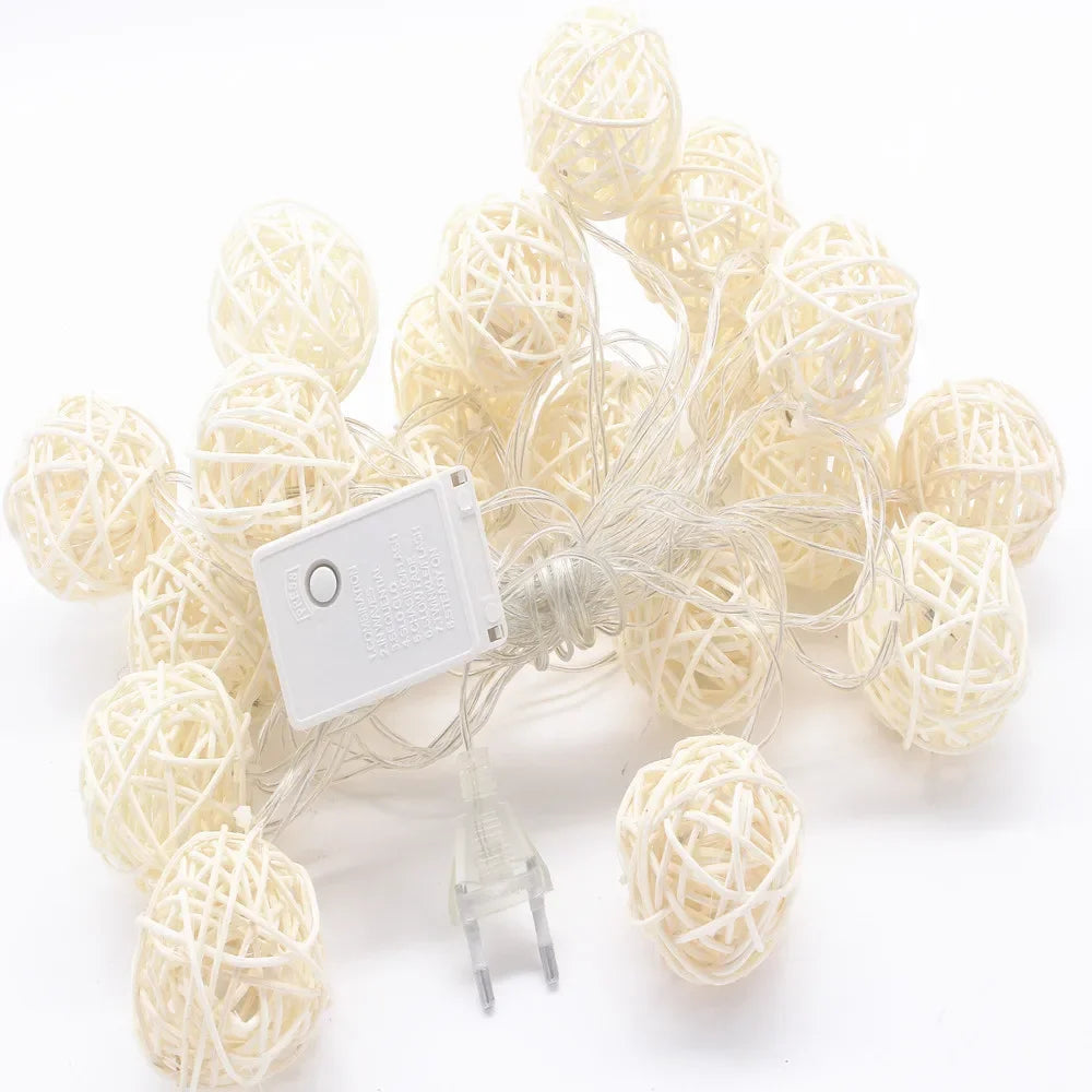 Led Fairy String Lights Rattan Balls Cotton 5M 20LEDs Warm White Garland Chain Holiday Christmas For Patio Wedding Decoration