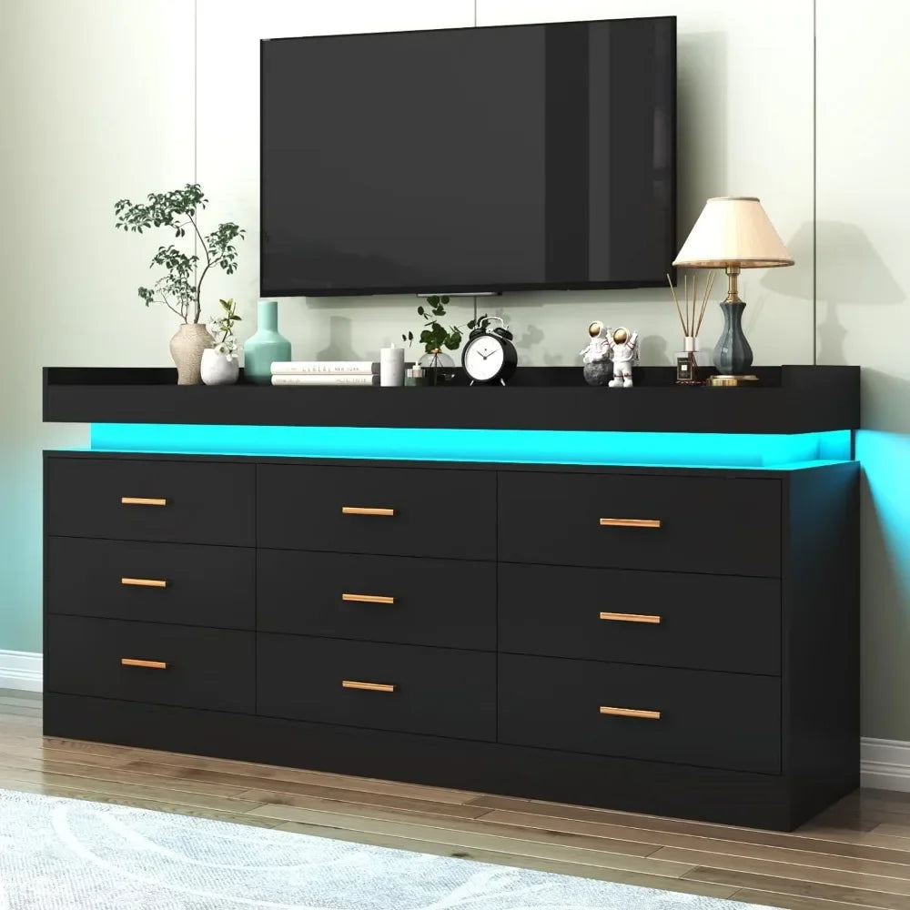 Modern Dresser with LED Light,Wide Drawer Organizer