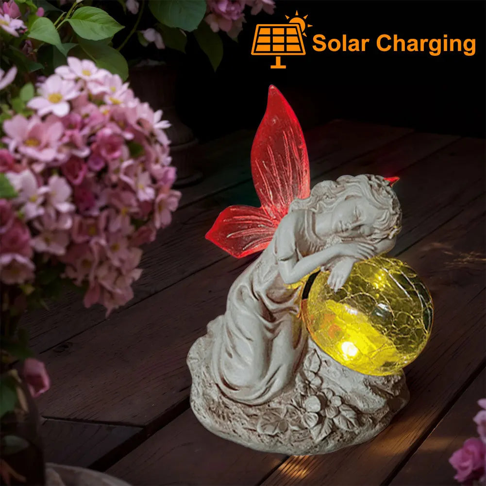 Solar Angel Statue Light Angel Glass Ball Sculpture light