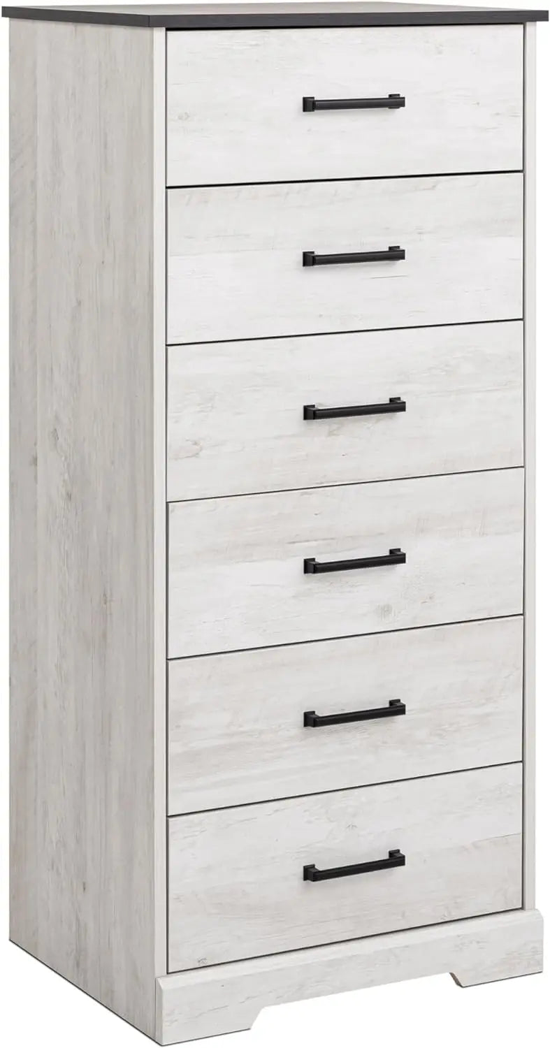 White Dresser: 16"D x 20"W x 52"H, 6-Drawer Dresser