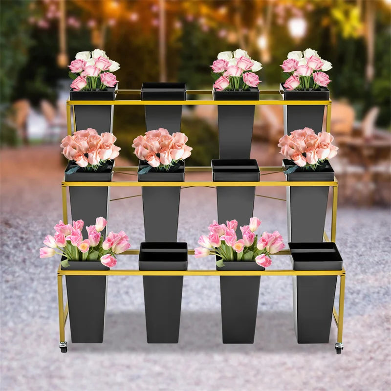 Flower Stand - Metal Plant Stand with 12Pcs Buckets,