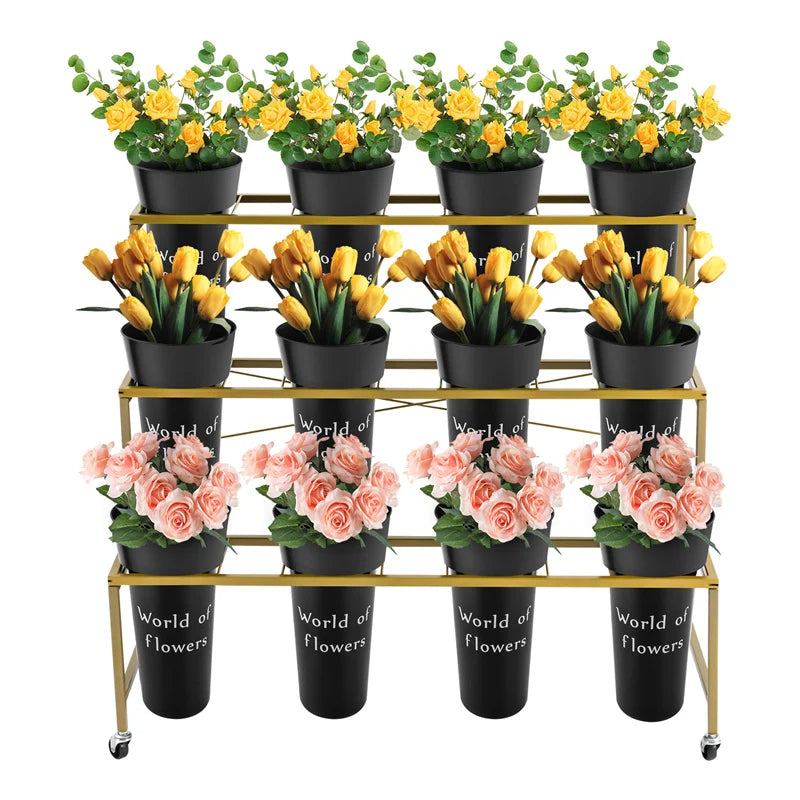 Flower Stand - Metal Plant Stand with 12Pcs Buckets,