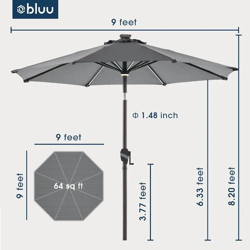 9 FT Outdoor Solar Patio Umbrella LED Table Umbrellas